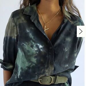 Anthropologie cloth & stone tie dye Black and Green Women's Blouse XS